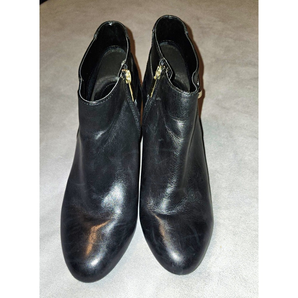 Bandolino Layita Black Leather Ankle Boots Women's 10M Buckle Heeled Booties